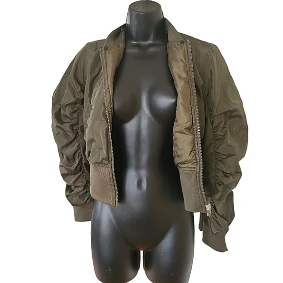 ❤️Fashion Nova Olive Green Ruched Timeless Bomber Jacket☆ - Picture 2 of 3